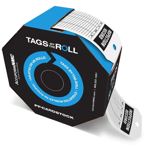 Flat Out Dependable Inspection And Status Record Tags By The Roll Including A Portable Octagon Dispenser with perforated tags.