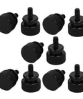 Six Thirty Two Thread Knurled Thumb Screws Black Aluminum Alloy Heavy Duty Hardware Fasteners For Computer Pc Servers Network Racks And Electronics Packs Of Ten, knurled design shown in a pack.