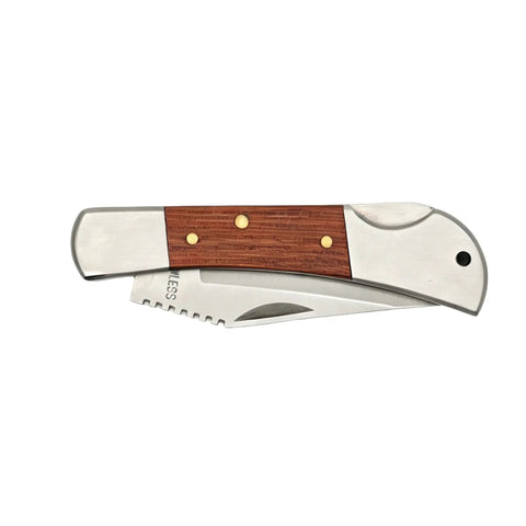 Stainless Steel Foldable Knife With Wood Handle And Locking Blade For Hiking And Camping Ultra Portable And Easy To Carry Outdoors