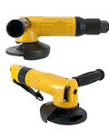 Kickass 4 Inch Pneumatic Angle Grinder Heavy Duty Air Powered Cutting Tool shown from two angles with grinding wheel attached.