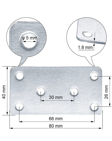 Twenty Pack Stainless Steel Flat Mending Brackets for Furniture Repair Featuring Rock Solid Heavy Duty Support Plates with Six Quick Install Holes for Bulletproof DIY Renovation and Shop Grade Construction