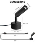 Diagram of 2 Pack Mini LED Indoor Spot Lights With 3W Warm White 3000K Uplights Plug In Floor Accent Lighting dimensions.