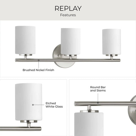 Three Light Etched White Glass Modern Bath Vanity Light With Brushed Nickel Finish For Coastal Luxury Bathrooms And Transitional Spaces, Soft Inside Glow, Easy Mount, Classic Yet Contemporary Style With A Chic Vibe