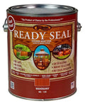 Eight Pack Of One Gallon Mahogany Oil Based Semitransparent Exterior Wood Stain And Sealer No Sweat Application in a can with graphics.