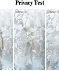 Privacy test with 3D No Glue Window Privacy Film With Frosted Glass Look, demonstrating static cling at distances 0, 10, 20 inches