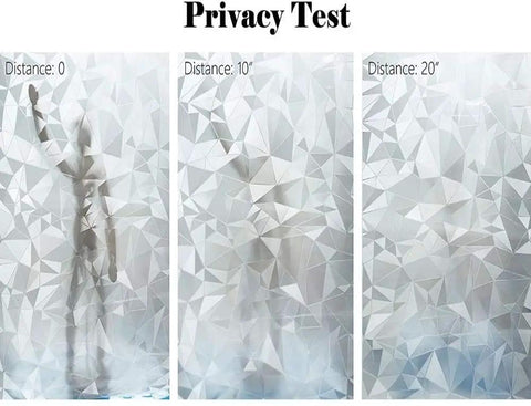 Privacy test with 3D No Glue Window Privacy Film With Frosted Glass Look, demonstrating static cling at distances 0, 10, 20 inches