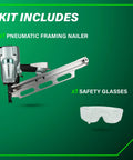 Framing Nailer With High Grade Aluminum Magazine For Tough As Nails Performance Jam Free Pneumatic Tool Includes Rafter Hook Kit