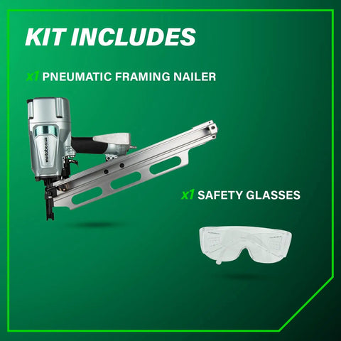 Framing Nailer With High Grade Aluminum Magazine For Tough As Nails Performance Jam Free Pneumatic Tool Includes Rafter Hook Kit