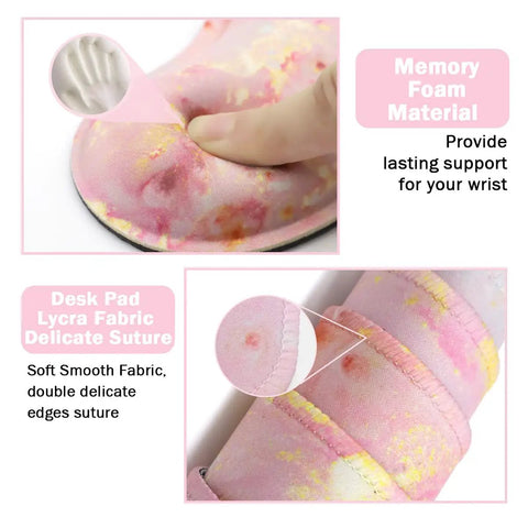 Close-up of pink gold marble finish 4 In 1 Large Gaming Mouse Pad for gamers showing memory foam and lycra fabric details.