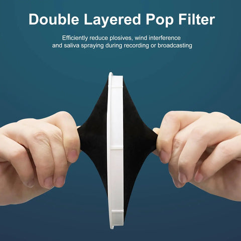 Close-up of professional microphone isolation ball with two layer pop filter and high density foam for podcasting and streaming.