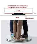 Diagram and people standing on Large Glass Lazy Susan Turntable For The Kitchen Table Round Serving Tray With Ball Bearings