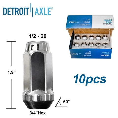 Front And Rear Wheel Hub Bearings Kit With 20 Chrome Lug Nuts For 2006 2010 Ford Explorer Sport Trac Mercury Mountaineer shown as lug nut specifications and box
