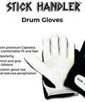 Premium Cabretta Leather Full Finger Drumming Gloves Black Medium with cotton top for breathability and grip