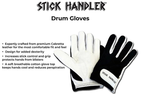 Premium Cabretta Leather Full Finger Drumming Gloves Black Medium with cotton top for breathability and grip
