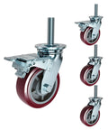 Top Shelf 4 Inch PU Swivel Caster Wheels With Brake 4 Pack Heavy Duty Rubber Rolling Casters M20 Stem with dual brakes.