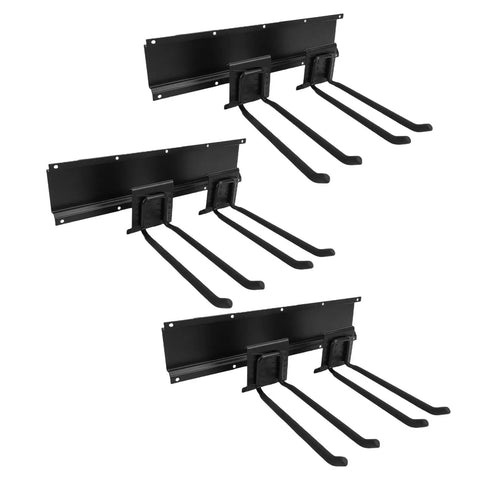 48 Inch Garage Tool Organizer Wall Mount Heavy Duty Storage Rack with 3 Rails and 6 Adjustable Hooks, black design.