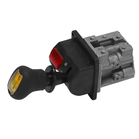 Close-up of cab-mounted proportional control valves with PTO switch for heavy-duty dump tipper hydraulic system, remote controlled