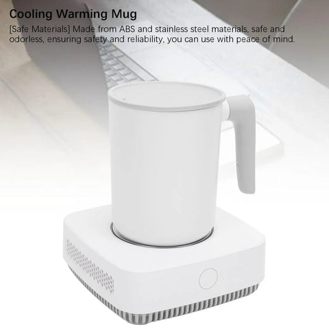 Next Level Smart Mug Warmer And Portable Beverage Cooler With Intelligent Temperature Control keeps drinks hot or cold, grey ceramic mug, desktop use.