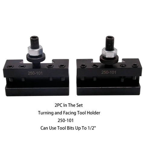 Two 250-101 tool holders from 11 Piece Wedge Type Quick Change Lathe Tool Post Set For 6 To 12 Inch Swing With Do It All Tool Holders.
