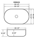 White Oval Vessel Sink For Bathroom Above Counter Vanity 24 By 16 Inch Porcelain Ceramic Wash Basin schematic dimensions