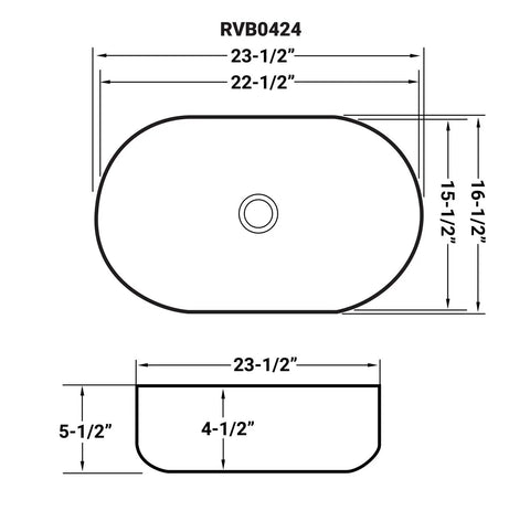 White Oval Vessel Sink For Bathroom Above Counter Vanity 24 By 16 Inch Porcelain Ceramic Wash Basin schematic dimensions