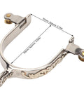 Rugged Stainless Steel Western Horse Spurs With Rotatable Gear Carved Equestrian Style For Men And Women, side view with measurements