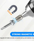 Magnetic bit holding a self-tapping screw from 300 Piece Self Tapping Screws Assortment Kit Self Drilling For Metal Sheet Metal Screws