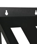Corner view of heavy duty power tool organizer mount with keyhole slots, showing rust-resistant steel for circular saw hanger.