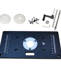 Commercial Grade Aluminum Router Table Insert Plate With Precision Centering Bushing and mounting accessories, 235 x 120 mm size plate.