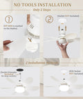 Compact 20.5 Inch Ceiling Fan With Built In Light And Wireless Remote installation guide showing two steps and options.