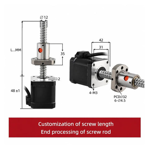 Smooth Stepper Motor 17HS8401S Coupled With SFU1204 Ball Screw L300mm For CNC Engraving Machine Upgrade Your DIY Gear Today with dimensions.