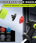 HVLP Paint Sprayer With Brushless Motor And Precise Flow Control showing four interchangeable nozzles for different spray sizes.