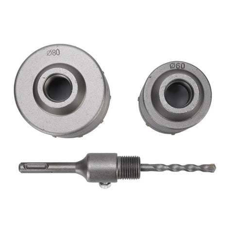 Heavy Duty Concrete Hole Saw Kit With Tungsten Steel Yg8C Alloy Tip And Ventilation Design For Drilling Fast Holes In Brick Wall Stone And Mortar Using Electric Hammer Drill Tool For Home Reno Projects, 60mm and 80mm set