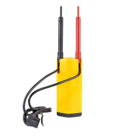Vol-Con Solenoid Voltage Tester For Electricians, CAT III 600V Safety Rated, yellow body with red and black replaceable shielded leads