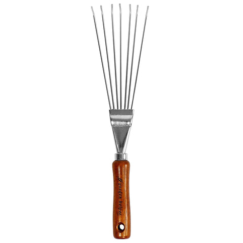 Slim Handheld Leaf Rake With Chrome Plated Steel Blade And Wood Handle For Tight Spaces Easy Yard Cleanup Durable Garden Tool For Leaves And Debris Fast Cleanup