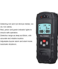 4 In 1 Electronic Stud Finder Wall Scanner To Nail Center Detection And Sound Alerts For Scouting Wooden Studs Copper Pipe Metal Clips Plus Live Ac Cables Making Home Repair A Breeze For Any Garage Tinkerer, display showing depth and indicator lights.
