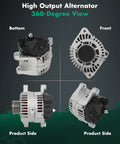 Alternator Replacement For Hyundai Sonata 2006 2010 And Kia Forte 2010 2013 Forte Koup Forte5 Magentis Rondo 12V 110Amp CW Pulley OE 11189 360-degree view