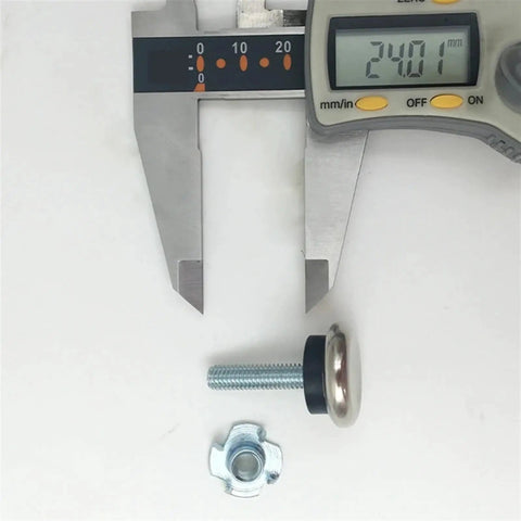 Adjustable Leveling Feet For Furniture M6 Bolt 34 Point 5mm Length 24mm Base Diameter 4 Pack Easy Install Keeps Your Couch Table Or Desk Level On Uneven Floors Heavy Duty Support, measured with caliper