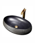 SDVantage Black Ceramic Bathroom Vessel Sink and Faucet Combo, oval basin with textured exterior, suitable for hotel small gift.