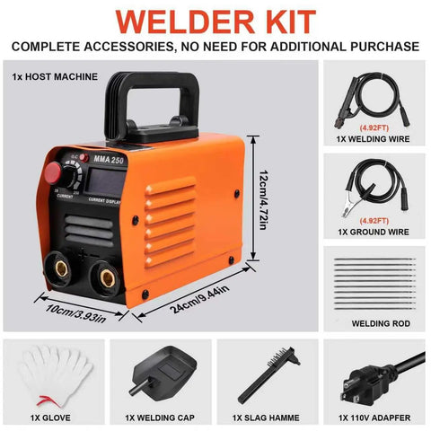 Portable 110V MMA Stick Welder With IGBT Inverter, Hot Start, Arc Force, Anti-Stick, Lightweight 250A Welding Machine For Home Projects kit