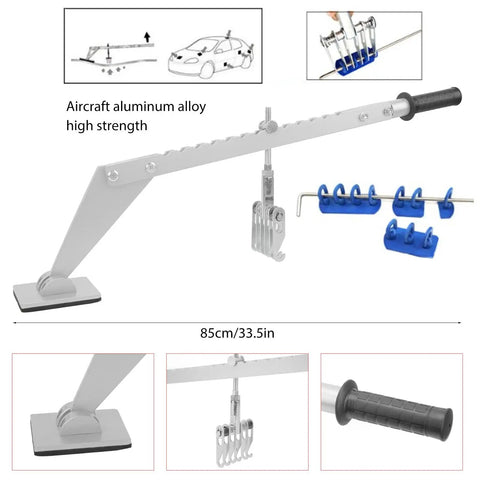 Car Dent Repair Tool Kit With Aluminum Alloy Dent Puller Set, featuring handle base and accessories, 85cm length