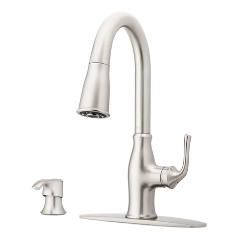 High Arc Kitchen Faucet With Pull Down Sprayer And Soap Dispenser, Single Handle, Spot Defense Stainless Finish, NSF Certified, MagnePfit Docking System, Includes Deck Plate, Go To Design For Small Spaces