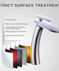 Chrome Waterfall Bathroom Faucet With Single Handle Vessel Sink Brass Lavatory Tap Tall Slanted Body Top Shelf Spa Finish shown