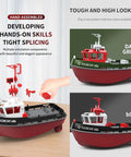 High Speed One Seventy Two Scale RC Tugboat For Pools And Lakes Ready To Run Remote Control Boat in dark green and black.