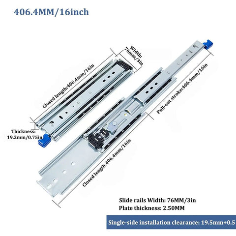 Heavy Duty 26 Inch Drawer Slides With 480 Pound Capacity Full Extension Ball Bearing Glides Locking Rails and dimensions