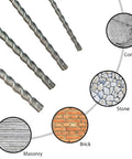 20 Piece SDS Plus Drill Bits And Chisels Set showing tips for drilling brick, stone, concrete, and masonry surfaces.