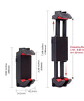 Metal Portable Monitor Stand Tripod With 360 Degree Ball Head Phone And Tablet Clamp showing adjustable clamping range
