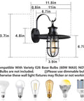 Dimensions and bulb types for 2 Pack 10 Inch Motion Sensor Outdoor Porch Lights Dusk to Dawn Exterior Wall Sconces Waterproof Matte Black Barn