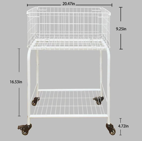 Rolling Laundry Basket With Wheels And Brakes, White Wire Garment Storage Cart With Visible Storage Space, portable design