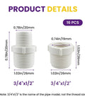 16 Piece PVC Pipe Fittings Reducer Bushing Coupling From Half Inch To Three Quarter Inch, Male To Female And Male Fittings